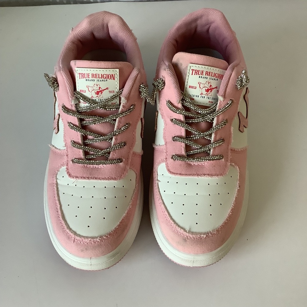True Religion Allison Sneaker Rhinestone Sparkle Laces Pink White Womens Size 7M - Picture 2 of 16